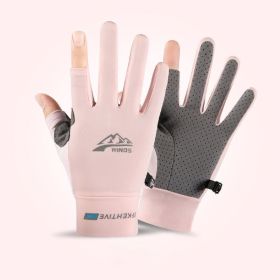 Summer Gloves For Men Cycling Anti UV Women Spring Ice Silk Two Finger Touchscreen Camping Driving Sports Riding Fishing Gloves (Gloves Size: S, Color: two finger pink)