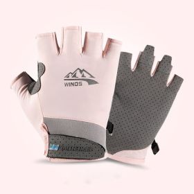 Summer Gloves For Men Cycling Anti UV Women Spring Ice Silk Two Finger Touchscreen Camping Driving Sports Riding Fishing Gloves (Gloves Size: M, Color: half finger pink)