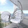 Swing Egg Chair with Stand Indoor Outdoor, UV Resistant Cushion Hanging Chair with Guardrail and Cup Holder